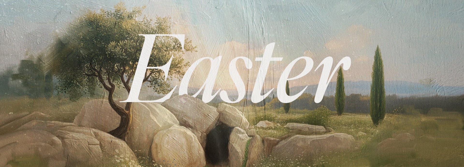 Sun rays shining down on empty tomb