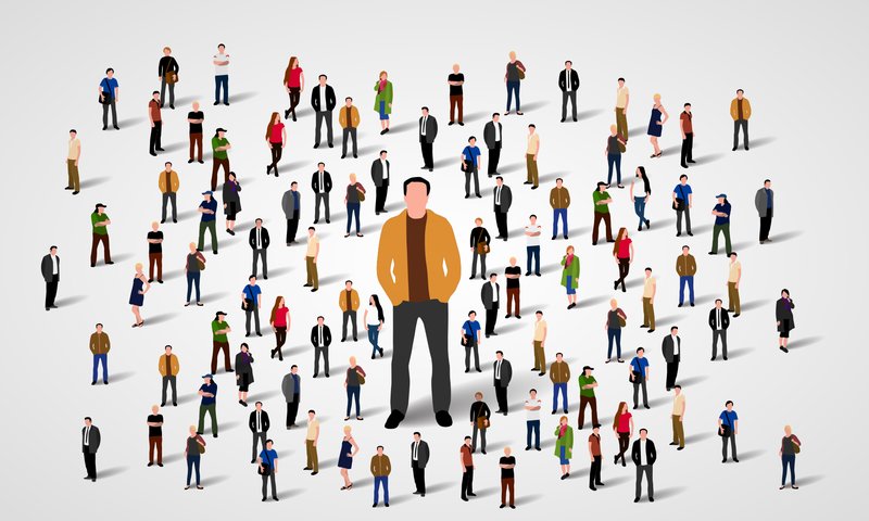 Large Image of Man Surrounded by Small Images of People