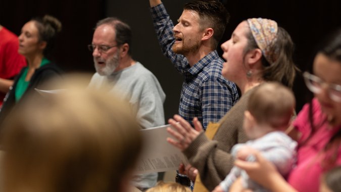 Congregation worshiping