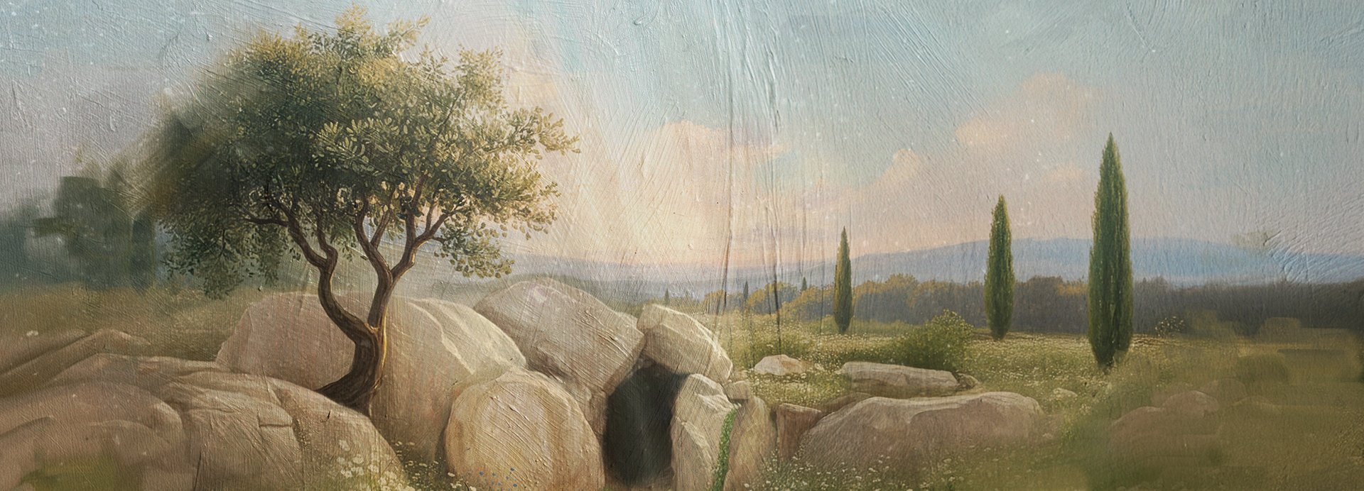 Sun rays shining down on empty tomb