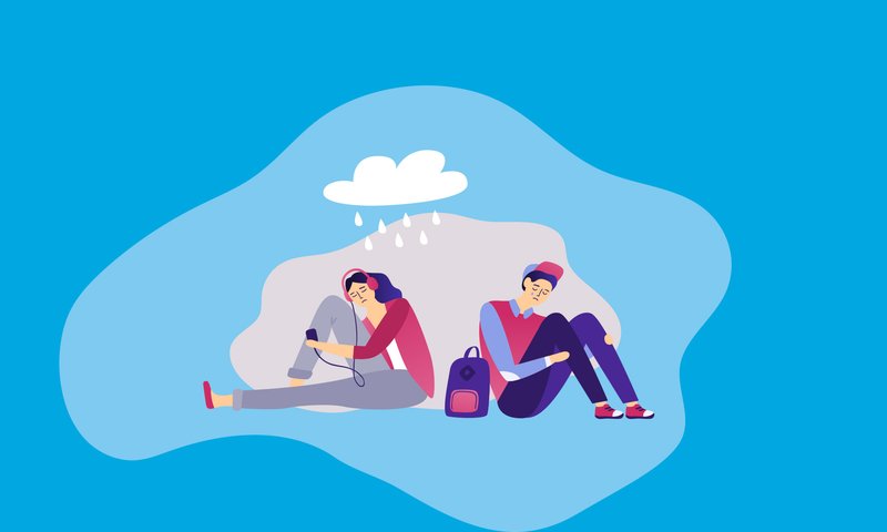 Anxious Teens under Rain Cloud