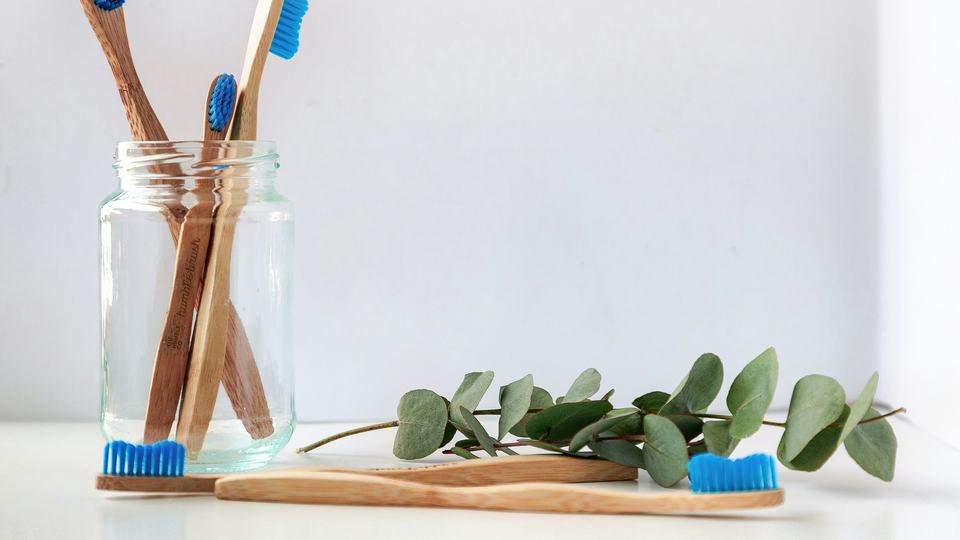 Toothbrushes in jar